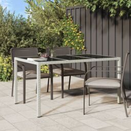 Berkfield Home Garden Table 150x90x75 cm Tempered Glass & Poly Rattan White - Size: 150 x 90 x 75 cm - thumbnail 1