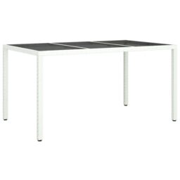 Berkfield Home Garden Table 150x90x75 cm Tempered Glass & Poly Rattan White - Size: 150 x 90 x 75 cm - thumbnail 2