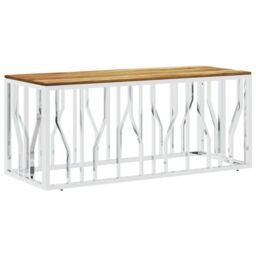 Berkfield Home Coffee Table Silver Stainless Steel & Solid Wood Acacia - thumbnail 2