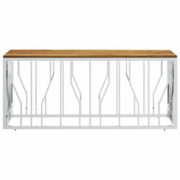 Berkfield Home Coffee Table Silver Stainless Steel & Solid Wood Acacia - thumbnail 3