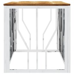 Berkfield Home Coffee Table Silver Stainless Steel & Solid Wood Acacia - thumbnail 4