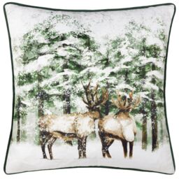 Furn Classic Reindeer Velvet Piped Cushion in Green - Size: 43 cm x 43 cm
