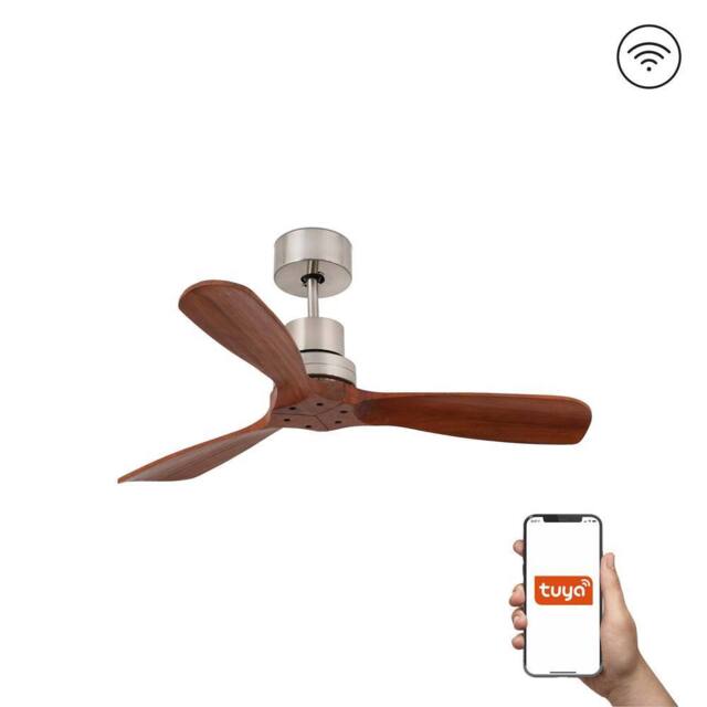 Netlighting Mini Lantau Small 3 Blade Ceiling Fan Nickel Pine Tuya Smart System in Brown - image 1