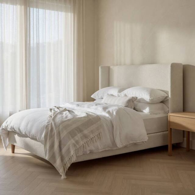 KDMD Ballater Boucle Upholstered Ivory Bed Frame - Size: Super King - image 1