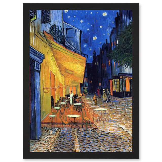 Artery8 Vincent Van Gogh Cafe Terrace At Night Place Du Forum Arles 1888 A4 Artwork Framed Wall Art Print in Black - image 1