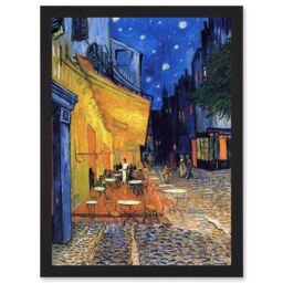 Artery8 Vincent Van Gogh Cafe Terrace At Night Place Du Forum Arles 1888 A4 Artwork Framed Wall Art Print in Black - thumbnail 1