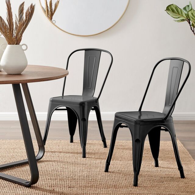FurnitureboxUK Set of 2 Colton Industrial Steel Stackable Tolix Style Dining Chairs in Black - image 1