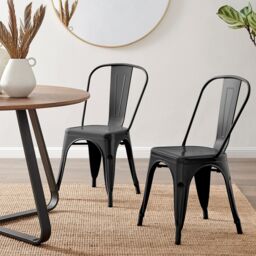FurnitureboxUK Set of 2 Colton Industrial Steel Stackable Tolix Style Dining Chairs in Black - thumbnail 1