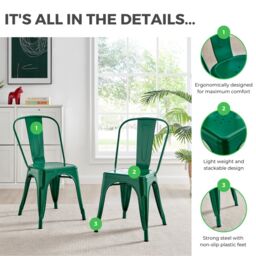 FurnitureboxUK Set of 2 Colton Industrial Steel Stackable Tolix Style Dining Chairs in Black - thumbnail 2
