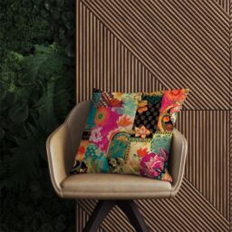 Warren Reed - Designer Patchwork Mixed Textiles Outdoor Cushion in Pink - Size: 60 cm x 60 cm - thumbnail 2