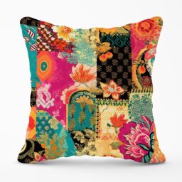 Warren Reed - Designer Patchwork Mixed Textiles Outdoor Cushion in Pink - Size: 60 cm x 60 cm - thumbnail 1