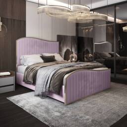 Casani Totternhoe Upholstered Soft Velvet Pink Metal Designer Bed Frame - Size: Small Double - thumbnail 1