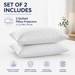 Grace Luxury Quilted Pillow Protector with Zipper Closure in White - Size: Standard Pillow Case - thumbnail 7