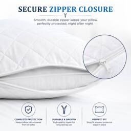 Grace Luxury Quilted Pillow Protector with Zipper Closure in White - Size: Standard Pillow Case - thumbnail 4
