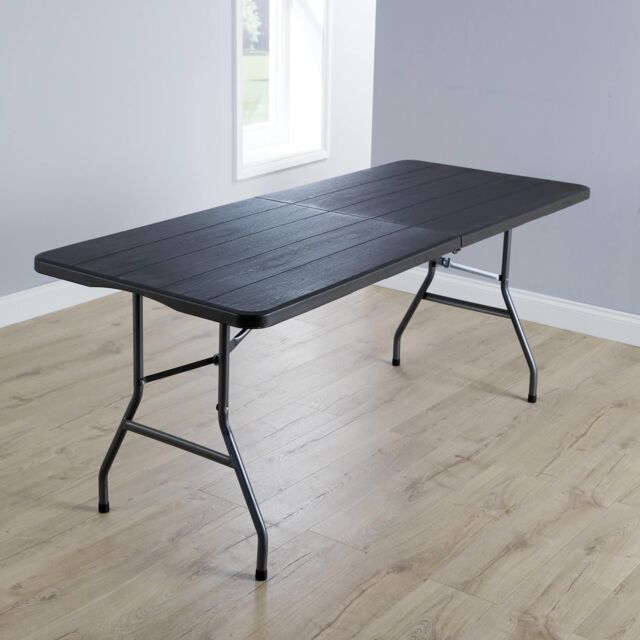 Home Source 6ft Wood Effect Folding Trestle Table Heavy Duty Indoor Outdoor in Brown - image 1