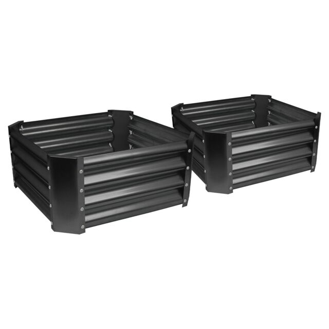 Harbour Housewares Raised Garden Beds - 2x Square Bottomless Galvanised Steel Planter 60 x 60cm in Black - Size: 60 x 60 cm - image 1