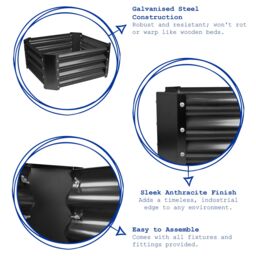 Harbour Housewares Raised Garden Beds - 2x Square Bottomless Galvanised Steel Planter 60 x 60cm in Black - Size: 60 x 60 cm - thumbnail 2