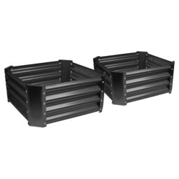 Harbour Housewares Raised Garden Beds - 2x Square Bottomless Galvanised Steel Planter 60 x 60cm in Black - Size: 60 x 60 cm