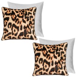 OHS 2 Pack Leopard Matte Velvet Filled Cushion Covers in Natural - Size: 45 cm x 45 cm - thumbnail 1