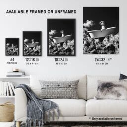 "Artery8 Meerkat in Bathtub on a Rock Black White Surreal Wall Art Print in Grey - Size: W18"" x H24""" - thumbnail 3