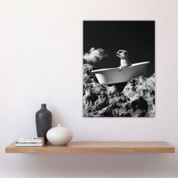 "Artery8 Meerkat in Bathtub on a Rock Black White Surreal Wall Art Print in Grey - Size: W18"" x H24""" - thumbnail 4