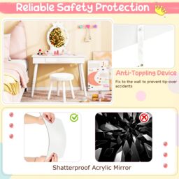 Gymax Kids Vanity Table Set With Stool Dressing Table With Light & Drawer in White - thumbnail 6