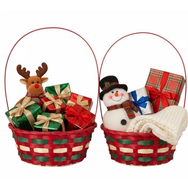 Almineez Set of 2 Christmas Bamboo Hamper Baskets with Handles - Red & Green - image 1