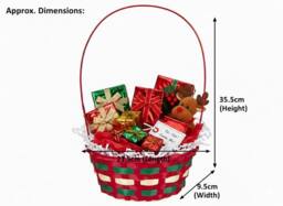 Almineez Set of 2 Christmas Bamboo Hamper Baskets with Handles - Red & Green - thumbnail 3