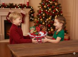Almineez Set of 2 Christmas Bamboo Hamper Baskets with Handles - Red & Green - thumbnail 5