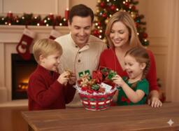Almineez Set of 2 Christmas Bamboo Hamper Baskets with Handles - Red & Green - thumbnail 4