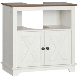 Kleankin Bathroom Sink Cabinet Under Sink Storage Cabinet with Double Doors in White - thumbnail 2