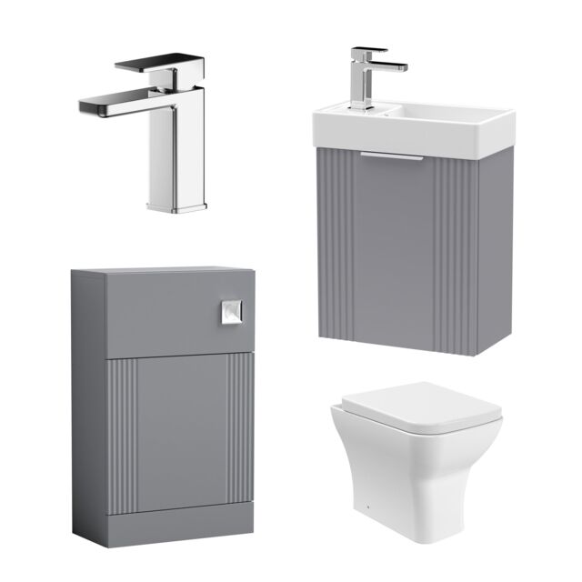 Balterley Cloakroom Suite Wall Hung Vanity Toilet Tap Set - Grey Chrome - image 1