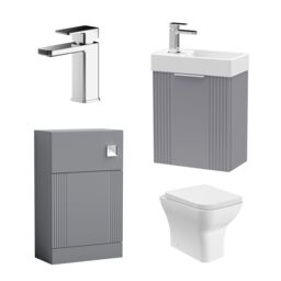Balterley Cloakroom Suite Wall Hung Vanity Toilet Tap Set - Grey Chrome - thumbnail 1