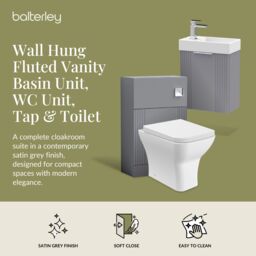 Balterley Cloakroom Suite Wall Hung Vanity Toilet Tap Set - Grey Chrome - thumbnail 2