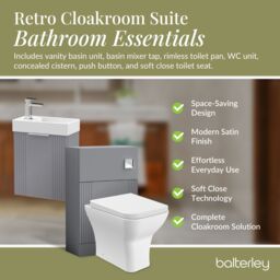 Balterley Cloakroom Suite Wall Hung Vanity Toilet Tap Set - Grey Chrome - thumbnail 4