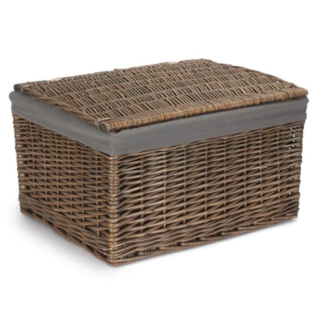 Red Hamper Antique Wash Cotton Lined Storage Basket in Grey - Size: Medium - image 1