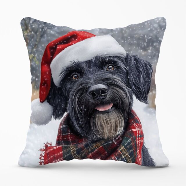Warren Reed - Designer Christmas Giant Schnauzer Cushion in Black - Size: 45 cm x 45 cm - image 1