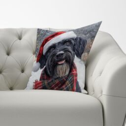 Warren Reed - Designer Christmas Giant Schnauzer Cushion in Black - Size: 45 cm x 45 cm - thumbnail 3
