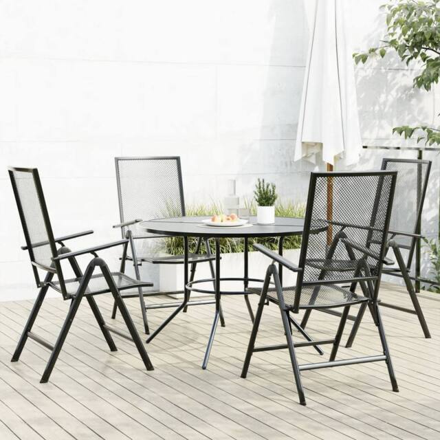 Berkfield Home Reclining Garden Chair Set 5 pcs Anthracite Powder-coated Steel in Black - image 1