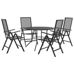 Berkfield Home Reclining Garden Chair Set 5 pcs Anthracite Powder-coated Steel in Black - thumbnail 2