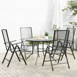 Berkfield Home Reclining Garden Chair Set 5 pcs Anthracite Powder-coated Steel in Black - thumbnail 1