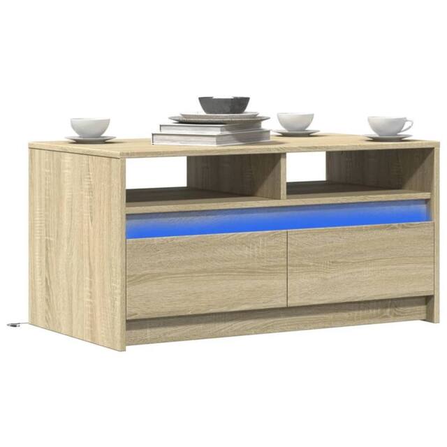 Berkfield Home Coffee Table with LED Lights Sonoma Oak Engineered Wood in Brown - image 1
