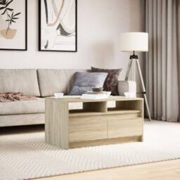 Berkfield Home Coffee Table with LED Lights Sonoma Oak Engineered Wood in Brown - thumbnail 4
