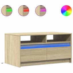 Berkfield Home Coffee Table with LED Lights Sonoma Oak Engineered Wood in Brown - thumbnail 2