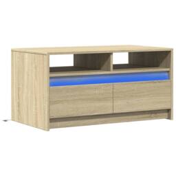 Berkfield Home Coffee Table with LED Lights Sonoma Oak Engineered Wood in Brown - thumbnail 3