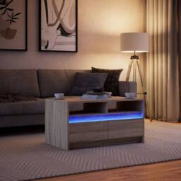 Berkfield Home Coffee Table with LED Lights Sonoma Oak Engineered Wood in Brown - thumbnail 5