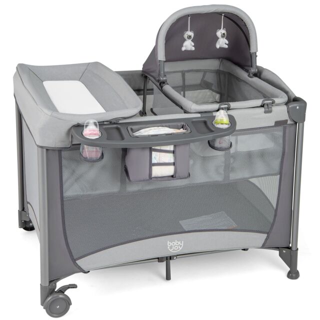 Costway 5 in 1 Portable Nursery Center Foldable Baby Playard w/ Bassinet in Grey - image 1