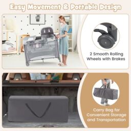Costway 5 in 1 Portable Nursery Center Foldable Baby Playard w/ Bassinet in Grey - thumbnail 4