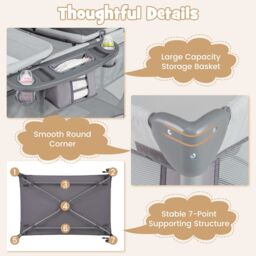 Costway 5 in 1 Portable Nursery Center Foldable Baby Playard w/ Bassinet in Grey - thumbnail 7
