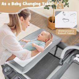 Costway 5 in 1 Portable Nursery Center Foldable Baby Playard w/ Bassinet in Grey - thumbnail 8